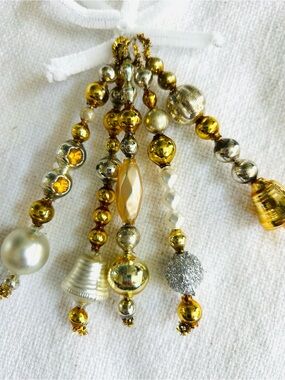 Mini Vintage Repurposed  holiday Christmas ornaments, mercury Glass bead icicle
